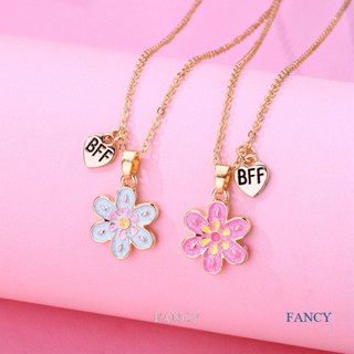 Fancy 2 ชิ้น / เซต หวาน สีฟ้า สีชมพู ดอกไม้ จี้โซ่ เพื่อนสนิท สร้อยคอ BFF มิตรภาพ เด็ก เครื่องประดับ ของขวัญ สําหรับเด็กผู้หญิง