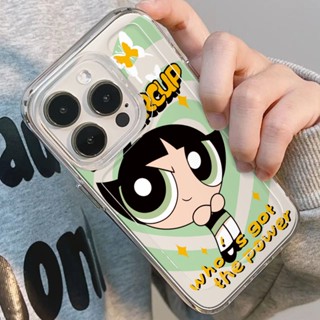 เคสโทรศัพท์มือถือแบบใส กันกระแทก ลาย Powerpuff Girls ภาษาอังกฤษ สําหรับ iPhone 14promax QYJS 13 12 11 xr 7 8plus 11promax xsmax xr 13pro