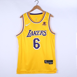 ครบรอบ 75 ปี 2022 NBA Los Angeles Lakers ที่ไม่ซ้ําใคร #6 เสื้อกีฬาบาสเก็ตบอล LeBron James สีเหลือง 270005