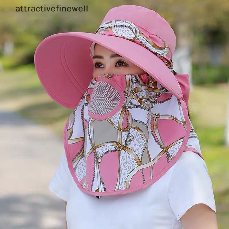 [attractivefinewell] หมวกปีกกว้าง ป้องกันรังสียูวี พิมพ์ลาย สไตล์ชาวประมง แฟชั่นฤดูร้อน สําหรับผู้หญิง ใส่ทํางานในสวน กลางแจ้ง TIV