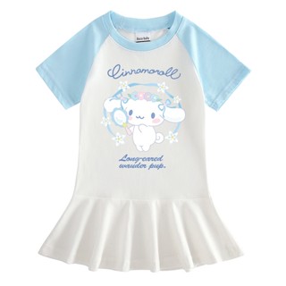 ชุดเดรสเจ้าหญิง ผ้าฝ้าย แขนห้าส่วน พิมพ์ลายการ์ตูน Cinnamoroll น่ารัก สําหรับเด็กผู้หญิง อายุ 2-8 ปี