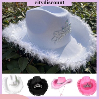 &lt;citydiscount&gt; หมวกคาว์เกิร์ล ประดับเลื่อม ขนนก สีพื้น สไตล์วินเทจ ไม่ซีดจาง ทนต่อการสึกหรอ สําหรับผู้หญิง พร็อพถ่ายภาพ คอสเพลย์ ปาร์ตี้