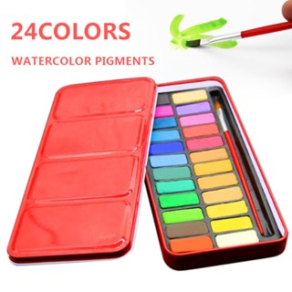 ใหม่ สีน้ํา 24 สี ระบายสี ศิลปิน พร้อมแปรงทาสี ☆Wecynthiaamo