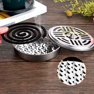 [Dhin] Repellent Rack With Cover Portable Stainless Steel  Modern Spiral Cover Mosquito Coil Holder Tray Incense Insect Repellen COD