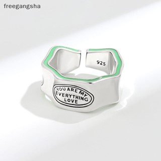 [FREG] Fashion Green Stripe Carving Letter Open Adjustable Rings For Women Jewelry Party Gift FDH