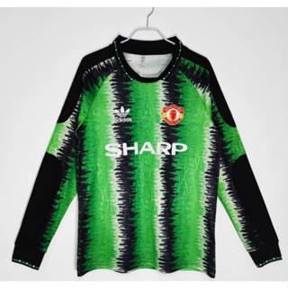 เสื้อกีฬาแขนยาว ลายทีมชาติฟุตบอล Manchester United 90-91 ชุดเหย้า สไตล์เรโทร