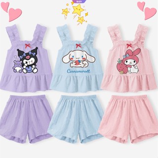 ชุดนอนแขนกุด เปิดไหล่ แบบบาง ลายการ์ตูนอนิเมะ Sanrio Cinnamoroll Kuromi My Melody แฟชั่นฤดูร้อน สําหรับเด็กผู้หญิง 2023 [RAIN]