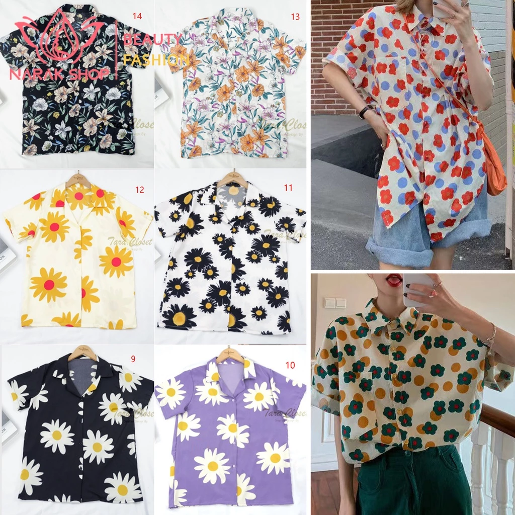 เสื้อเชิ้ตคอปกแขนสั้น ลายดอกเดซี่ สไตล์เกาหลี
