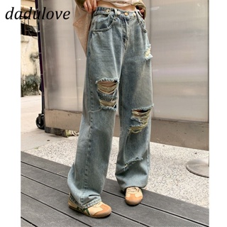 DaDulove💕 New American Ins High Street Hip Hop Ripped Jeans Niche High Waist Wide Leg Pants Large Size Trousers