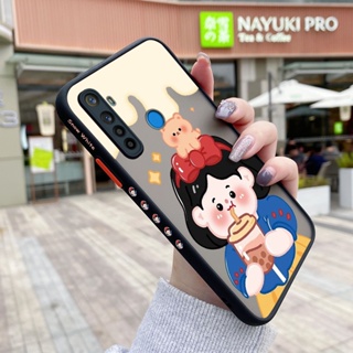 เคสโทรศัพท์มือถือแบบแข็ง ใส กันกระแทก ลายการ์ตูนเด็กผู้หญิงชานม มีลายด้านข้าง สําหรับ Realme 5 5i 5s 6i 5 Pro