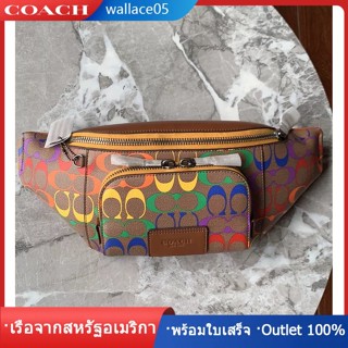 Track Belt Bag In Rainbow Signature Canvas C9847 ผู้ชาย กระเป๋าสะพายข้าง COAC H กระเป๋าคาดเอว