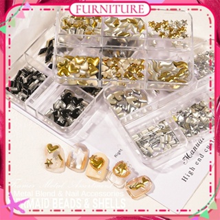 ♕ 6 Grids Nail Art Alloy Jewelry Retro 3D Gold Silver Black Diamond Love Super Flash Sequins Nail Decoration Manicure Tool For Nail Shop FURNITURE