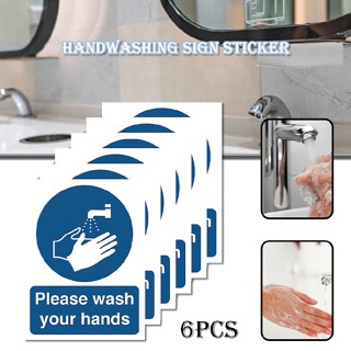 Wash Hands Sign Self-Adhesive Vinyl Stickers for Restaurants Hygiene Reminder