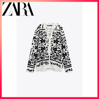 Zara ใหม่ เสื้อเชิ้ต ผ้าลินิน พิมพ์ลาย สําหรับผู้หญิง