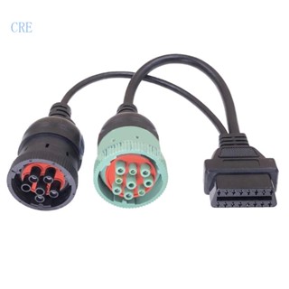 Cre อะแดปเตอร์สายเคเบิล 9Pin J1939 6 Pin J1708 เป็น OBD2 16Pin ตัวเมีย สําหรับรถบรรทุก