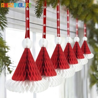 จี้กระดาษ รูปหมวก รังผึ้ง สีแดง แฮนด์เมด สําหรับแขวนตกแต่งคริสต์มาส DIY