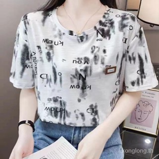 [พร้อมส่ง] เสื้อยืดแขนสั้น พิมพ์ลายตัวอักษร แบบบาง แฟชั่นฤดูร้อน สําหรับผู้หญิง RNB8 2023