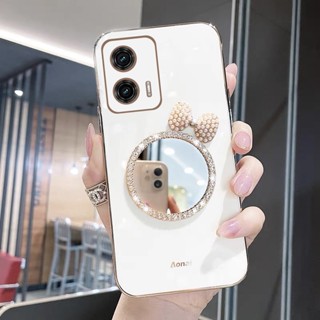 เคสโทรศัพท์มือถือ ประดับโบว์ กลิตเตอร์ พร้อมกระจกแต่งหน้า สําหรับ Motorola Moto G73 G53 G13 G23 G32 G42 G52 G22 G60 G60s