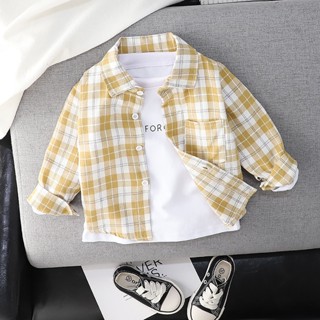 พร้อมส่ง เสื้อเชิ้ตเด็กผู้ชาย เสื้อเชิ้ตเด็กแขนยาว ลายสก็อต  แฟชั่นเด็ก