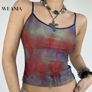 Weania เสื้อสายเดี่ยว พิมพ์ลายสีเลอะ สําหรับผู้หญิง