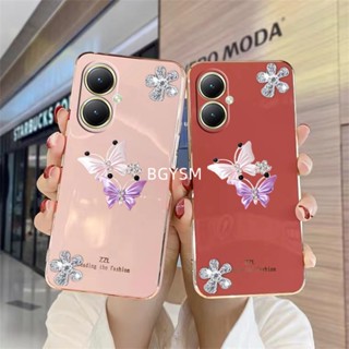 ใหม่ พร้อมส่ง เคสโทรศัพท์มือถือนิ่ม ปิดด้านหลัง ลายผีเสื้อ ประดับเพชร แวววาว สําหรับ VIVO Y27 Y36 4G 5G Y02t Y274G 2023