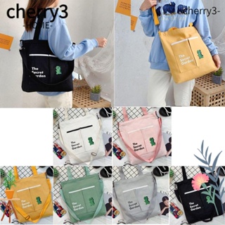 Cherry3 กระเป๋าสะพายไหล่ ผ้าแคนวาส ทรงโท้ท ความจุขนาดใหญ่ สีพื้น สําหรับนักเรียน นักช้อป