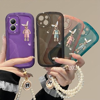 ใหม่ เคสโทรศัพท์มือถือแบบนิ่ม ใส แต่งพลอยเทียม กันรอยเลนส์กล้อง ลายกระต่าย พร้อมสายคล้อง ไข่มุก สีพื้น หรูหรา สําหรับ VIVOY27 VIVO Y27 Y36 Y78 5G 2023