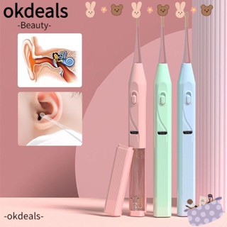 Okdeals ชุดช้อนทําความสะอาดหู ไฟฉาย PET แว็กซ์หู เรืองแสง ชาร์จ USB สําหรับเด็ก