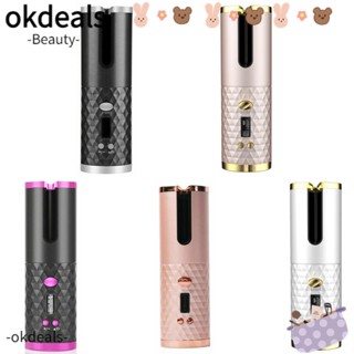 OKDEALS โรลม้วนผมเซรามิค ไร้สาย ปรับอุณหภูมิได้ จอแสดงผล LED