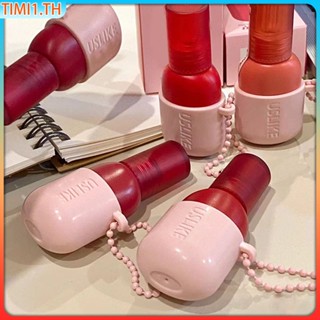 Uslike 6 Color Cute Keychain Lip Glaze Velvet Matte Mousse Lip Gloss Mist | เวลา1