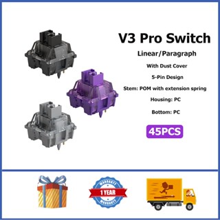 Akko V3 Pro สวิตช์คีย์บอร์ดเมคคานิคอล สีดํา ม่วงลาเวนเดอร์ V3 Pro V3 Pro 5-Pin พร้อมแถบกันฝุ่น 45 ชิ้น