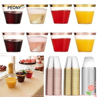 PEONYPAVILION ถ้วยพลาสติกใส สีโรสโกลด์ สําหรับใส่ไวน์ ปาร์ตี้วันเกิด 10/20/30 ชิ้น