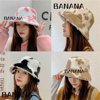 BANANA Women Winter Bucket Hat Faux Fur Warm Fisherman Cap Soft Casual Panama Hat Lady Outdoor Sunscreen Sun Cap