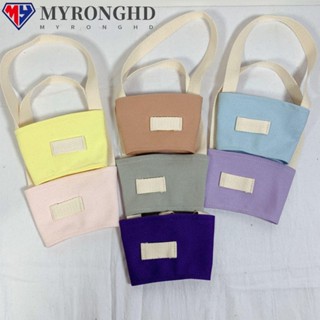 Myronghd กระเป๋าถือ ผ้าแคนวาส พร้อมที่จับ เป็นมิตรกับสิ่งแวดล้อม สําหรับใส่แก้วเครื่องดื่ม