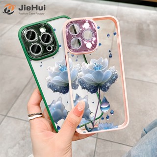 Jiehui เคสโทรศัพท์มือถือ ลายดอกไม้สีฟ้า แฟชั่น สําหรับ iPhone 14 13 12 11 Pro Max Plus Flash Drill ZY174