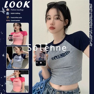 Solenne  เสื้อครอป เสื้อยืดผู้หญิง ครอป baby tee สาวเรโทร 2023 NEW Style ทันสมัย ins fashion พิเศษ A99J2Z4 36Z230909