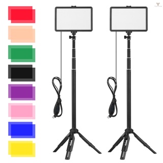 Fw ชุดไฟวิดีโอ USB LED พร้อมไฟเติม LED 2 ชิ้น หรี่แสงได้ 3200K-5600K 2 ชิ้น ขาตั้งกล้อง ขยายได้ 2 ชิ้น ฟิลเตอร์สี 16 ชิ้น สําหรับไลฟ์สตรีม บันทึกวิดีโอ