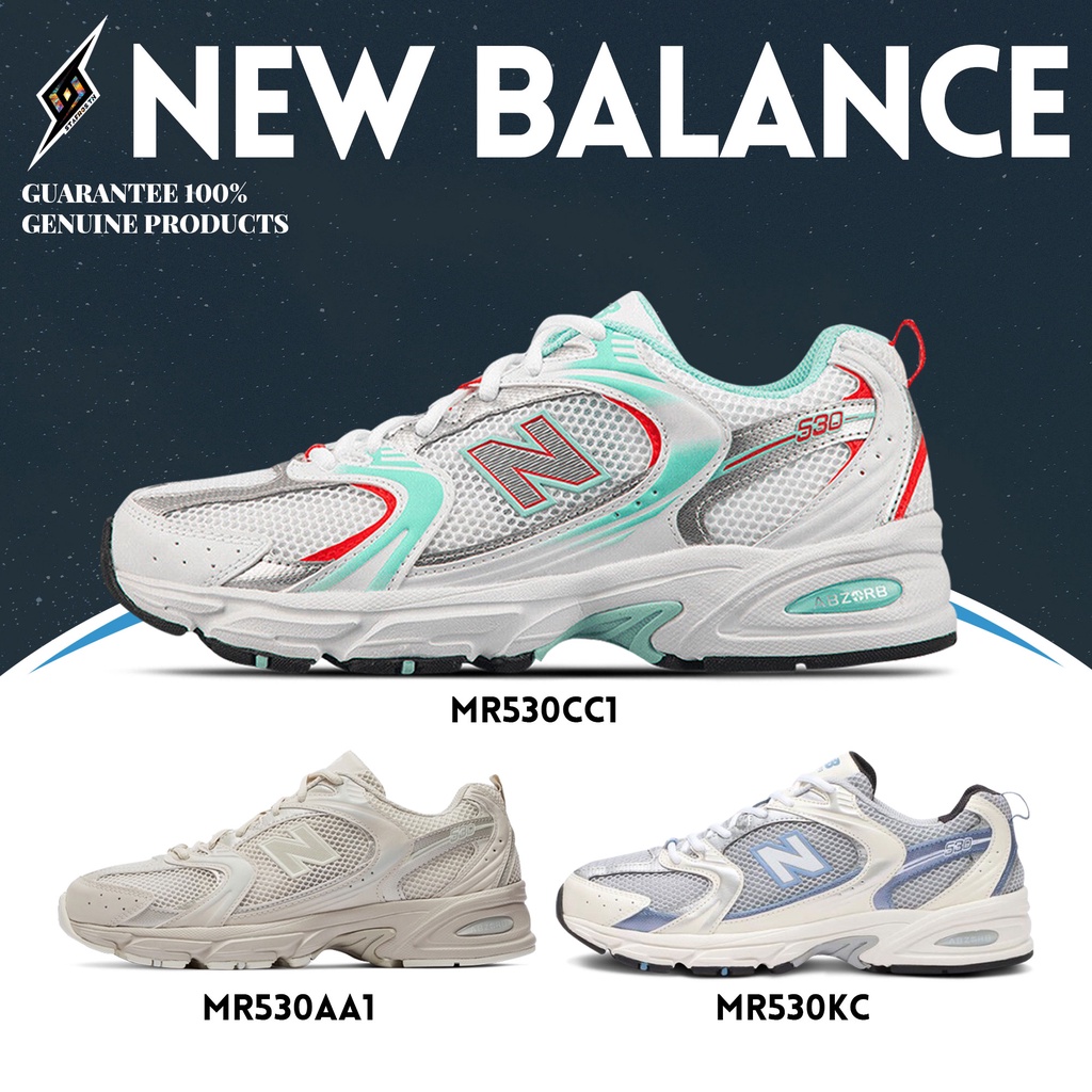 รองเท้าผ้าใบ【New Balance 530】MR530CC1/MR530AA1/MR530KC ของแท้100% ชานมสีอ่อน/สีขาว - เขียว/สีน้ำเงิน