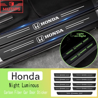 Honda 9 ชิ้น ป้องกันรอยขีดข่วน สําหรับติดประตูรถยนต์ เรืองแสง สติกเกอร์คาร์บอนไฟเบอร์ eg fk HRV Jazz City Mugen Fit Vezel Accord BRV WRV Stream civic 11th gen fd fc