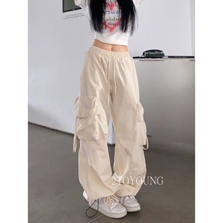 2TOYOUNG Moon กางเกงขายาว คาร์โก้ กางเกง เชือกอเมริกันคลาสิค Cargo pants 2023 NEW Korean Style Beautiful ins Trendy A20M08R 36Z230909