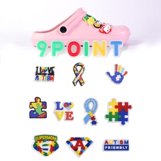 เครื่องประดับ จี้รูปฝ่ามือน่ารัก สําหรับตกแต่งรองเท้า Crocs Puzzle Jibits Charm Camouflage Autism Jibitz Crocks Men Shoe Charms Pins Decoration