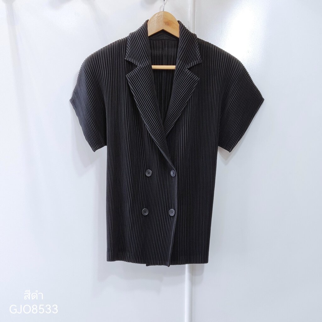 2MUAY รุ่น GJO8533 THICK SHORT SLEEVE COLLAR BUTTON FRONT PLEAT TOP เสื้อผู้หญิง เสื้อพลีทคุณภาพ 8สี FREE SIZE - รูปที่ 3