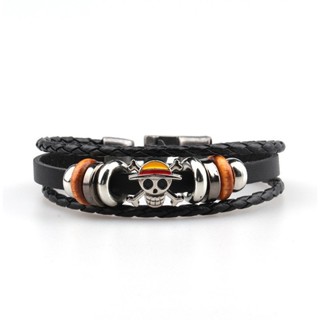 Cartoon Leather Bracelet for Boys New Knitted Multi Layered Punk Pirate King Knitted Anime Peripheral Punk Leather Bracelet Jewelry