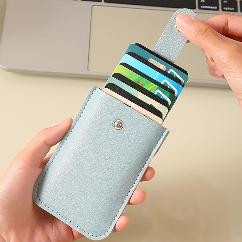 Topbeauty ID Card Holder, Pull-out Type PU Leather Mini Card Wallet, Slim 5 Card Bag Laminated Covered PU Leather Purses Men