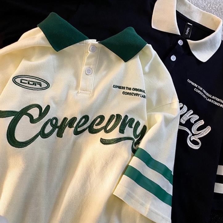 mimi&didi.เสื้อโปโล เสื้อยืด คอปก แขนสั้น สไตล์เกาหลี โอเวอร์ไซซ์ เย็บปักถักร้อย M-2XL#2433