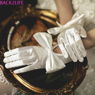 Back2life ถุงมือเจ้าสาว ประดับโบว์ สีงาช้าง แบบเต็มนิ้ว สําหรับผู้หญิง งานพรอม ปาร์ตี้