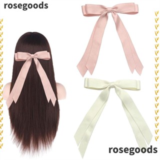 Rosegoods1 ริบบิ้นติดผม ผ้าไหมซาติน ประดับพู่ยาว สองชั้น โบ กิ๊บติดผม แฟชั่น ที่คาดผม กิ๊บ ตะขอ ผู้หญิง เด็กผู้หญิง