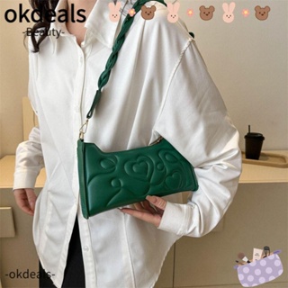 Okdeals กระเป๋าถือ กระเป๋าสะพายไหล่ สะพายข้าง หนัง Pu ลายหัวใจ ความจุสูง สีพื้น สําหรับเด็กผู้หญิง