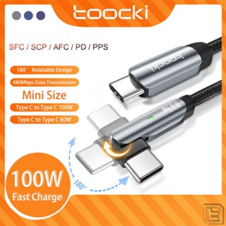 Toocki PD 100W Type C เป็น Type C สายชาร์จเร็ว 180° สายเคเบิลข้อมูล แบบหมุนได้ พร้อมไฟแสดงสถานะอัจฉริยะ สําหรับ Xiaomi Huawei เหมาะสําหรับเล่นเกม