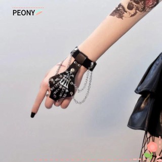 Peonypavilion สร้อยข้อมือ กําไลข้อมือหนัง จี้หัวกะโหลก สไตล์โกธิค ร็อคพังก์ ฮาโลวีน สําหรับผู้หญิง